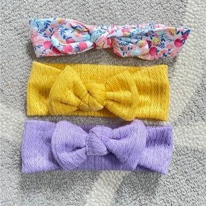 Baby girl knit bow headband set Janie and jack floral yellow purple  lilac